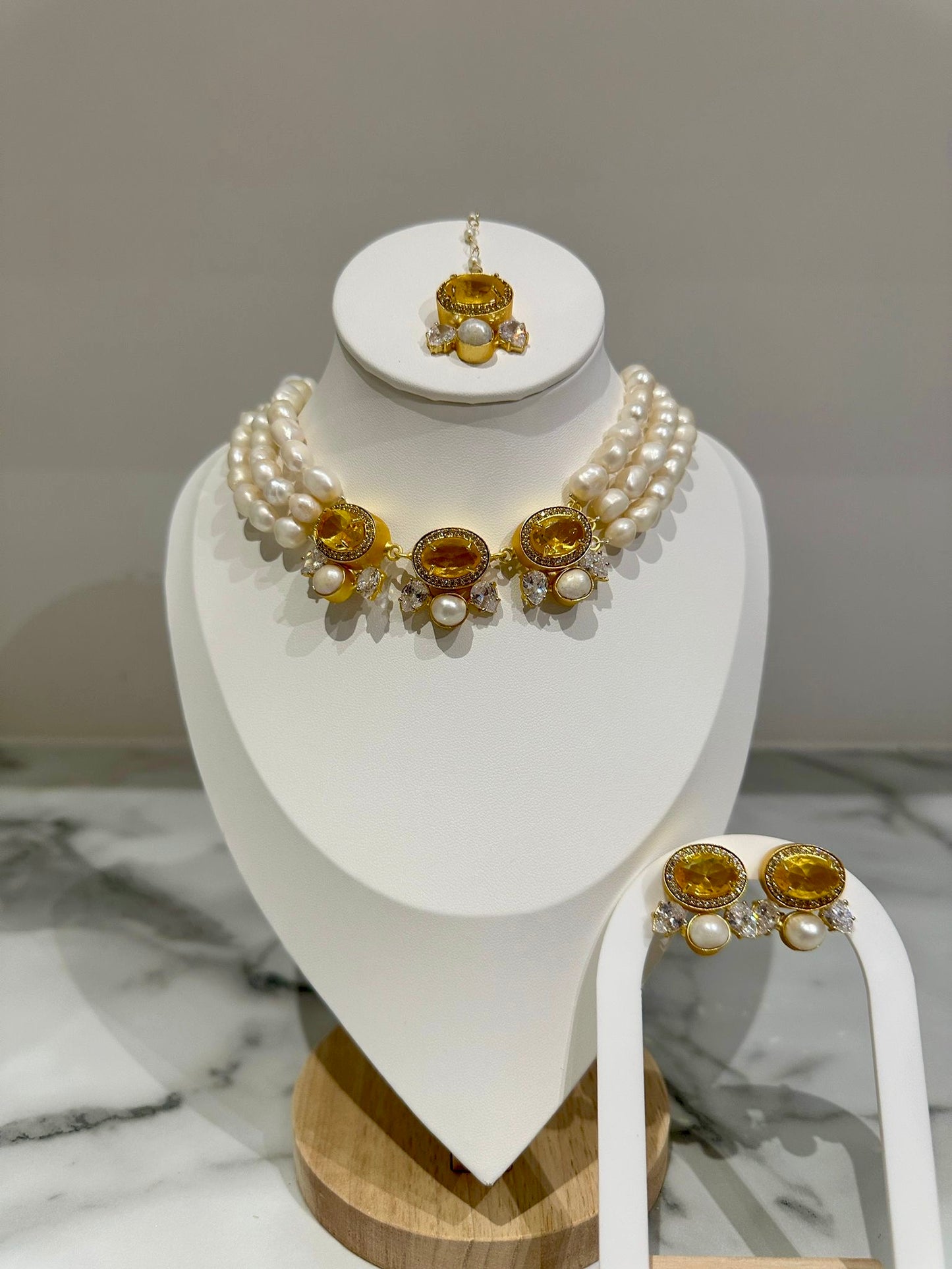 Pearl Mala Yellow Set