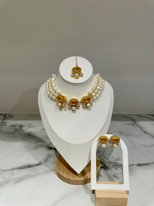 Pearl Mala Yellow Set